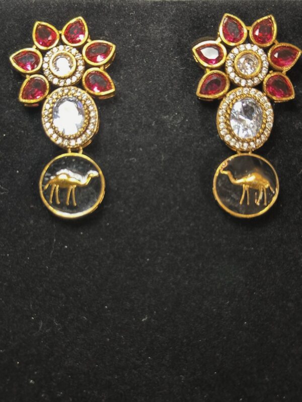 Blooming Sands: Camel Caravan Earrings, Stone & Petal Embellished