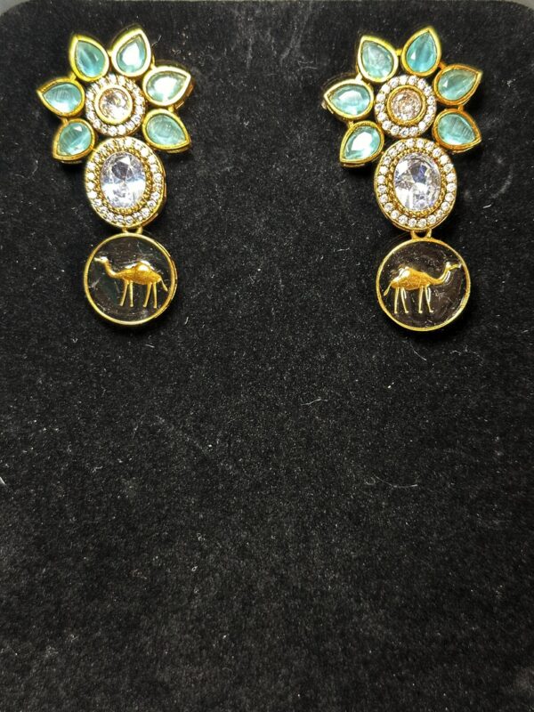 Blooming Sands: Camel Caravan Earrings, Stone & Petal Embellished