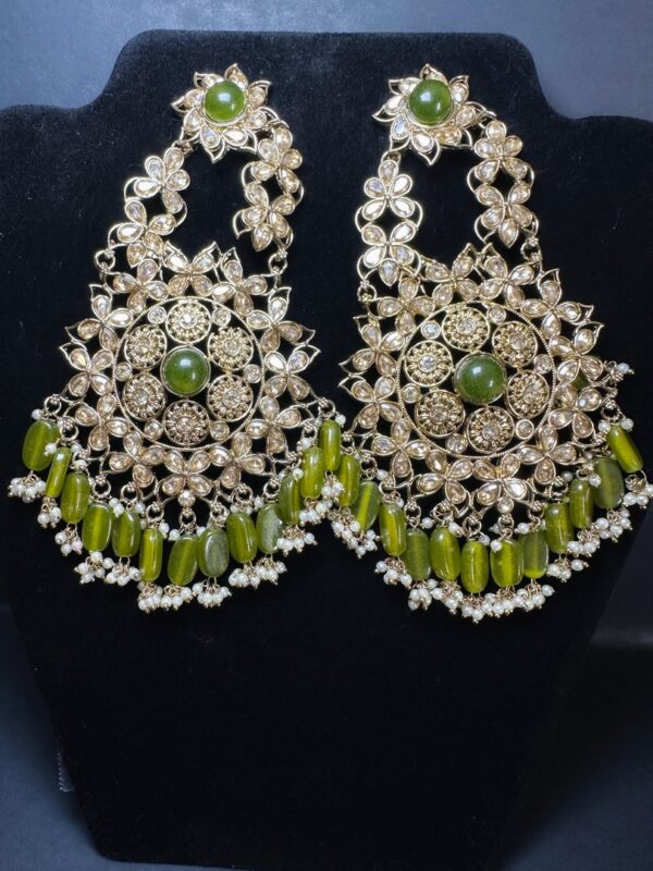 Mehendi Art Blooms with Sparkling Polki in Exquisite Earrings - Gold