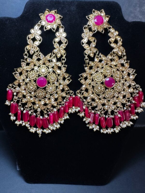 Mehendi Art Blooms with Sparkling Polki in Exquisite Earrings - Red