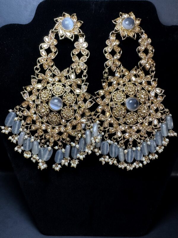 Mehendi Art Blooms with Sparkling Polki in Exquisite Earrings - Blue