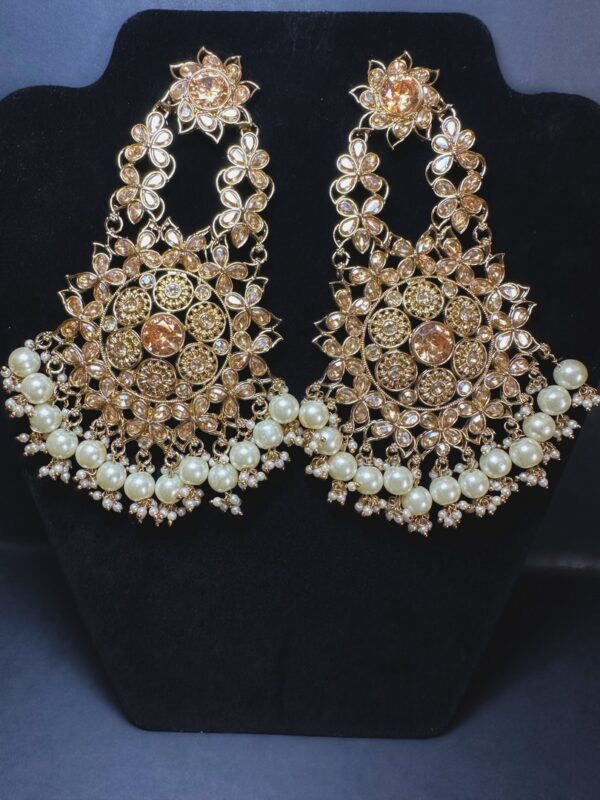 Mehendi Art Blooms with Sparkling Polki in Exquisite Earrings - White Pearl