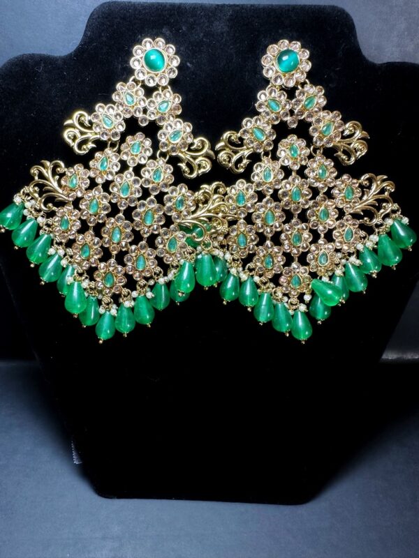 Mehendi Art Blooms with Sparkling Polki in Exquisite Earrings - Green