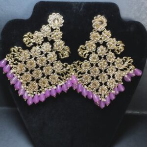 Mehendi Art Blooms with Sparkling Polki in Exquisite Earrings - violet