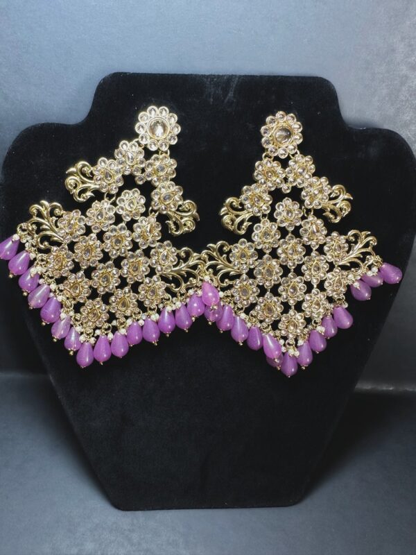 Mehendi Art Blooms with Sparkling Polki in Exquisite Earrings - violet