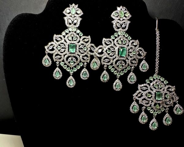 Own the Spotlight: Dazzle in this Mehram Chandbali Earrings & Tikka Set