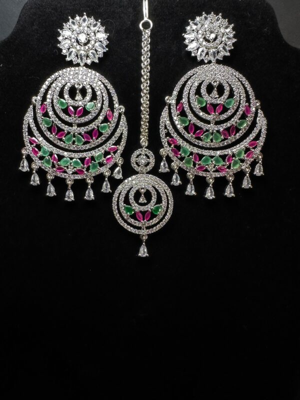 Own the Spotlight: Dazzle in this Mehram Chandbali Earrings & Tikka Set