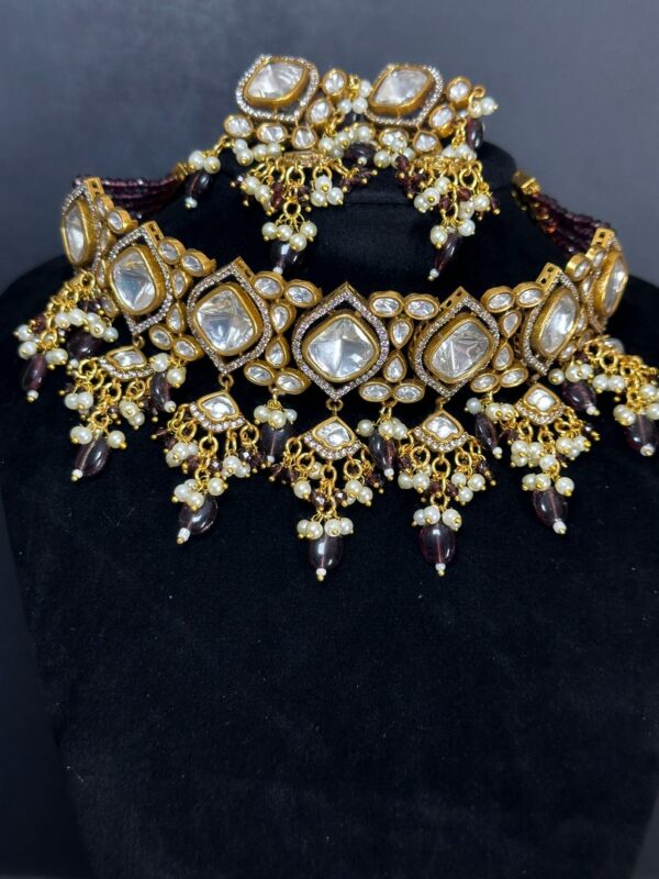 Intricate Jadau & Pearl Choker Set for the Modern Maharani - gray