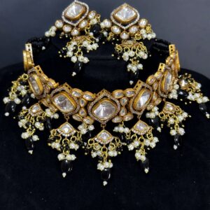 Intricate Jadau & Pearl Choker Set for the Modern Maharani - white pearl
