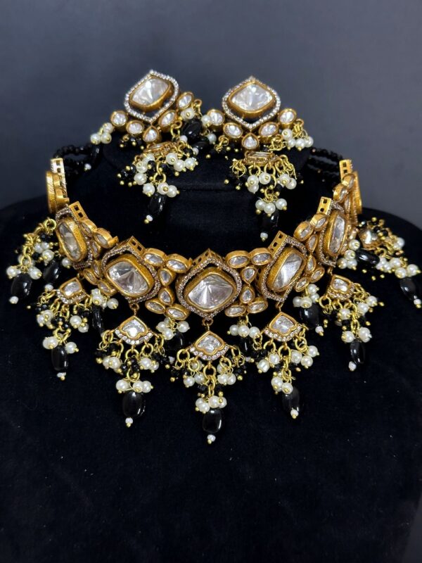 Intricate Jadau & Pearl Choker Set for the Modern Maharani - white pearl