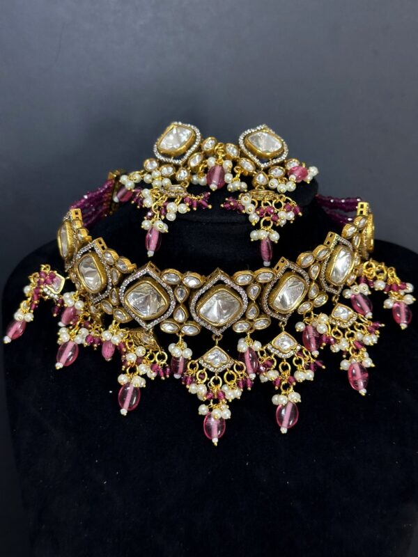 Intricate Jadau & Pearl Choker Set for the Modern Maharani - Pink