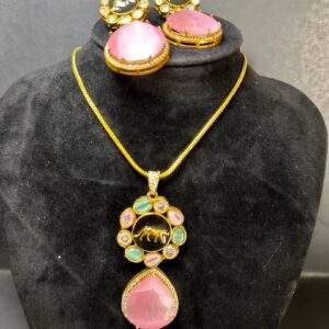 Pink Tiger's Eye Pendant & Matching Earrings set